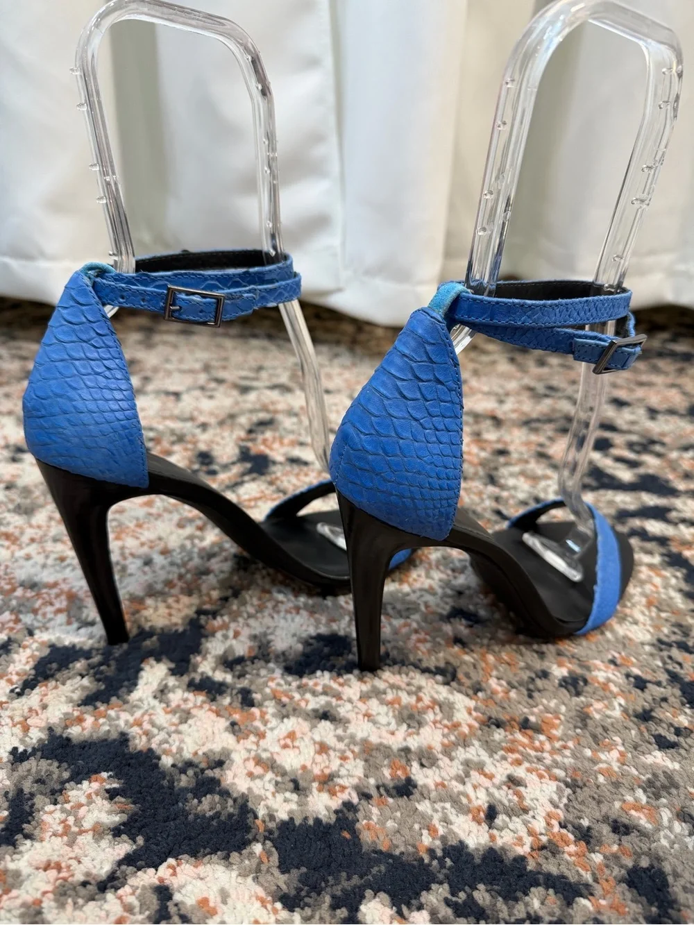 Tibi ‘Amber’ Blue Python Snake Embossed Ankle Strap Open Toe Heels Size 8